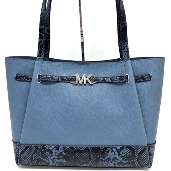 Michael Kors Reed Large Tote Bag Denim Snakeskin Blue - Picture 1 of 11